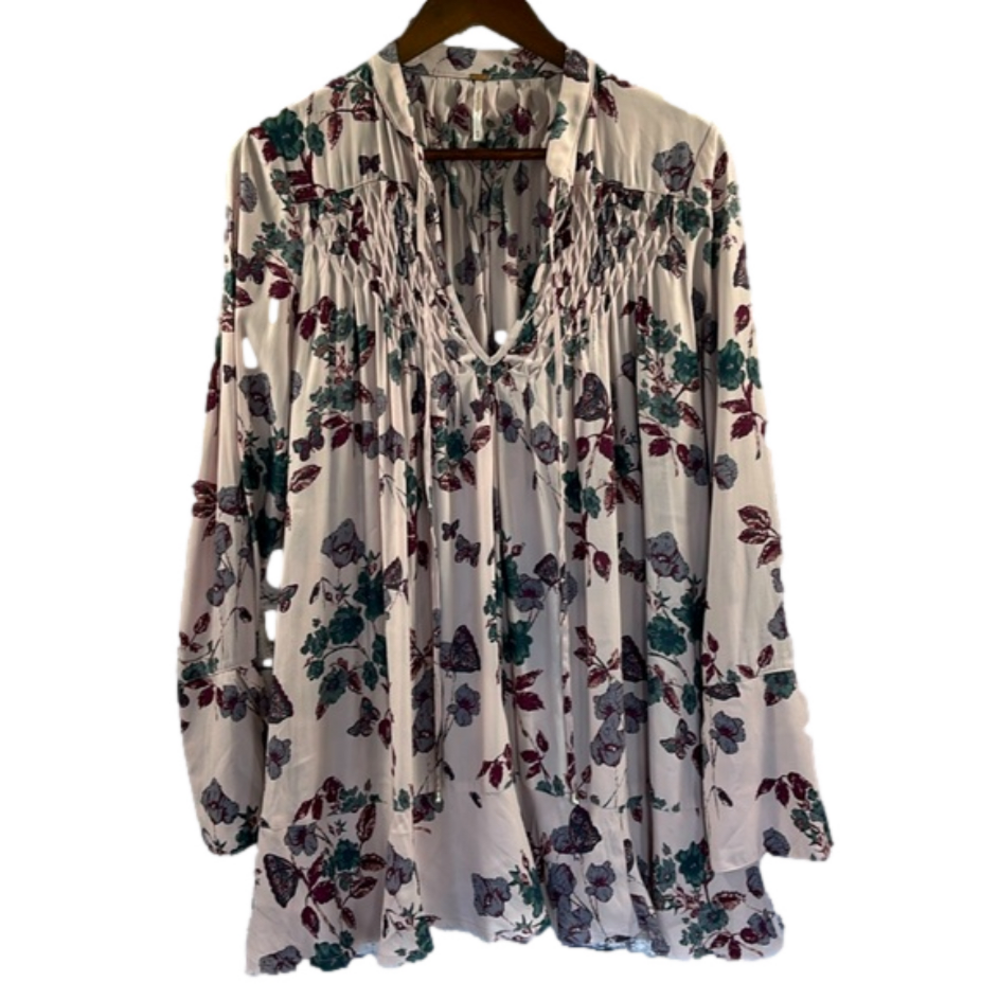 Free People Floral Print Blouse - Cream, Green, Purple